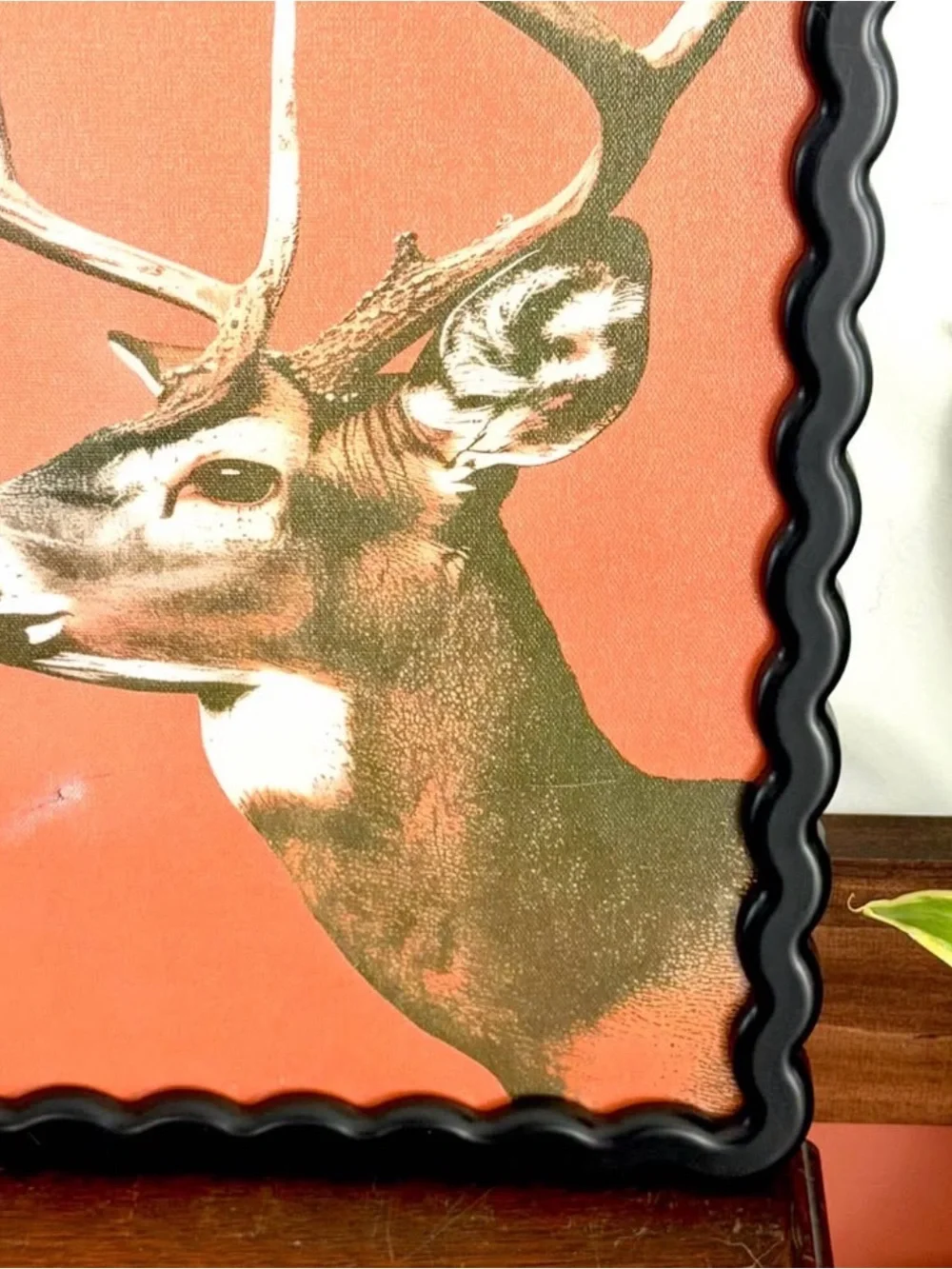 Buck Smoking a Cigarette Deer Vintage Style Canvas Art Print Wavy Black Frame